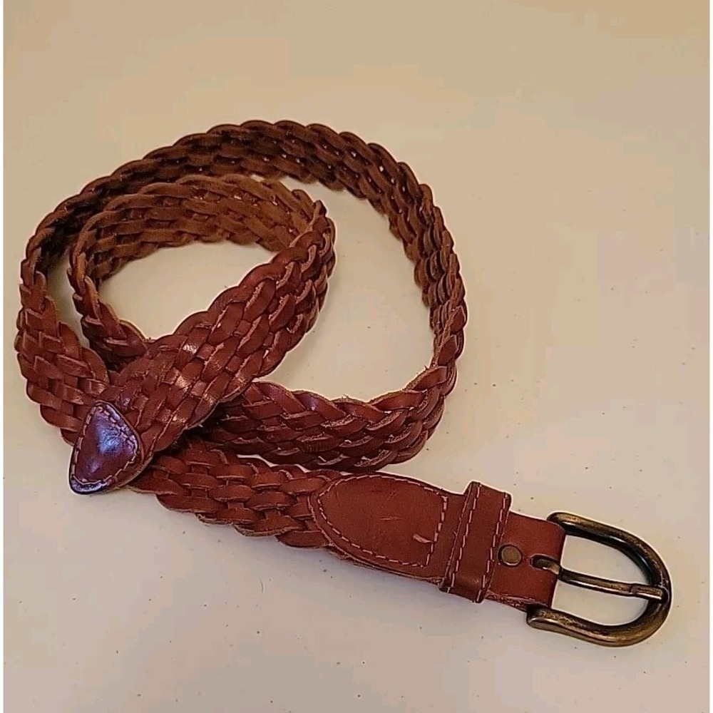Omega‎ Belt Size M 38" Braided Brown Leather Brass Buckle Vintage